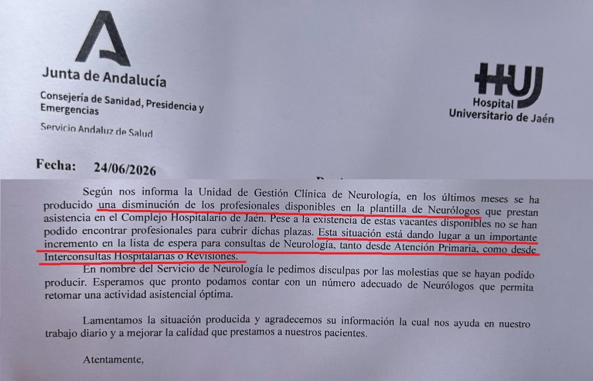  El PSOE denuncia largas listas de espera en Neurología en Jaén 