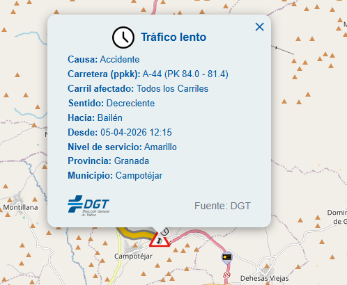  Retenciones en la provincia en la A4 (Bailén) y en la A44 por un accidente 