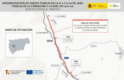  Cortes de tráfico en el túnel de La Cerradura y La Miel por obras 