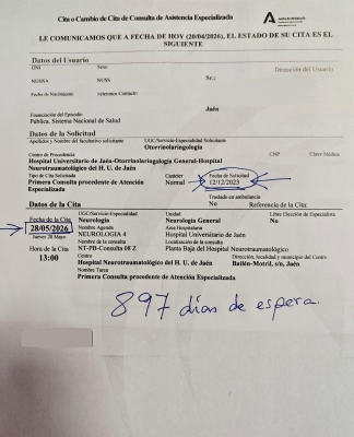  El PSOE denuncia "900 días de espera" en una cita para el Neurólogo 