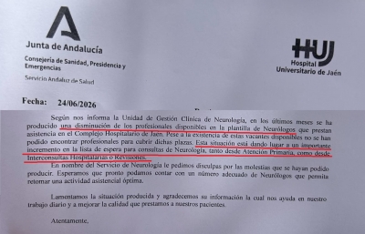  El PSOE denuncia largas listas de espera en Neurología en Jaén 